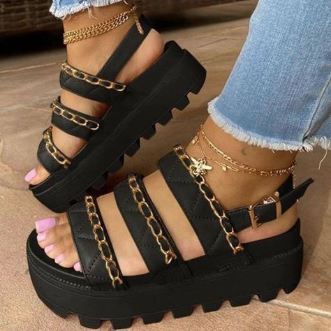 2012 Summer round head thick bottom with metal chain buckle Roman sandals women plus size small platform sandals https://m.alibaba.com/product/1600233167365/2012-Summer-round-head-thick-bottom.html?__sceneInfo={"cacheTime":"1800000","type":"appDetailShare"} Ankle Wrap Heels, Sandals Patterns, Dress Flip Flops, Women Platform Sandals, Basic Heels, Ankle Wrap Sandals, Wedges Style, Wrap Sandals, Buckled Heels