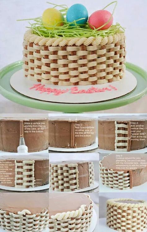 Cesta Basket Weave Cake, Frosting Ideas, Torte Creative, Cake Basket, Basket Cake, Decorating Frosting, Desserts Ideas, Torte Cupcake, Frosting Tips