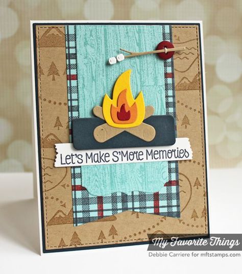 In the Wilderness, Plaid Background Builder, Roughing It, Wood Plank Background, Blueprints 13 Die-namics, Roughing It Die-namics - Debbie Carriere #mftstamps Camping Cards, Camping Classroom, Plaid Background, Card Creative, Mft Cards, Family Cards, Summer Cards, Cricut Cards, Classroom Theme