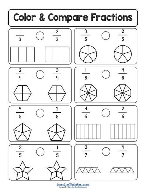 Parts Of A Whole Fractions Activities, 3rd Grade Math Worksheets Free Printable, Comparing Fractions 4th Grade, Fraction Worksheets 3rd Grade, Equal Fractions, Third Grade Fractions Worksheets, Compare And Order Fractions, Free Fraction Worksheets, Fractions Comparing