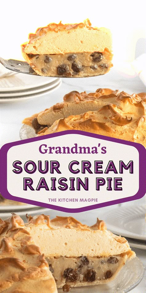 Sour Cream Raisin Pie - The Kitchen Magpie Raisin Pie Recipe Easy, Raisin Pie Recipe, Sour Cream Raisin Pie, Fall Desserts Thanksgiving, Raisin Pie, Make Sour Cream, Homemade Sour Cream, Custard Pie, Favorite Pie