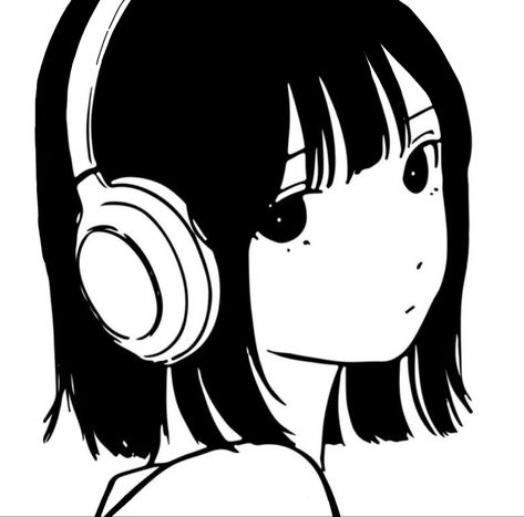 Music Icon, A Girl, Headphones, Black And White, Music, Anime, White, Black