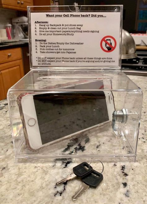 Cell phone lock box for when you need to keep your kids focused on other things besides their phone. Cell Phone Jail, Phone Jail, Phone Lock Box, Phone Lock, Kids Electronics, Phone Box, Child Rearing, Kids Focus, Kids Room Organization