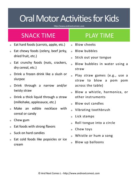 Oral Motor Activities Printable.pdf Motor Sensory Activities, Sensory Activities For Kids, Oral Motor Activities, Feeding Therapy, Sensory Diet, Oral Motor, Pediatric Occupational Therapy, Processing Disorder, Sensory Integration