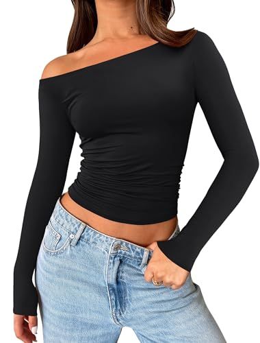 IWD Womens Off Shoulder Long Sleeve Shirts Going Out Boat Neck Tops Slim Fitted Y2k Outfits 2024 Trendy Boat Neck Tops, Y2k Outfits, Boat Neck, Off Shoulder, Going Out, Long Sleeve Shirts, Top Outfits, Long Sleeve, T Shirt