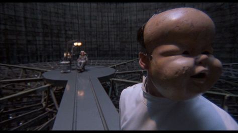 Michael Palin in Brazil - Terry Gilliam. Terrifying baby mask. Surgical weirdness. Torture, nightmare and unreality. Brazil Film, Brazil 1985, 80s Sci Fi, Film Cult, Michael Palin, Terry Gilliam, Fantasy Films, Monty Python, Cult Movies