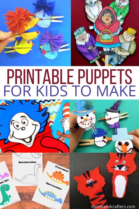 19 cool printable puppets for kids to craft - these cool paper bag puppets, clothespin puppets, finger puppets, and stick puppets all include printables for you to make them. Preschool Puppets, Puppets For Kids To Make, Printable Puppets, Clothespin Puppets, Koala Craft, Summer Camp Art, Types Of Puppets, Aesthetic Paper, Finger Puppet Patterns