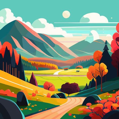 Nature flat landscape illustration in fu... | Premium Vector #Freepik #vector #flat-landscape #mountain-illustration #nature-illustration #landscape-illustration Flat Landscape, Animal Pins, Mountain Illustration, Funky Style, Ceramics Ideas, Scene Design, Nature Collection, Landscape Illustration, Landscape Ideas