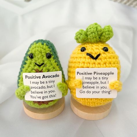 MagicalGiftStudioCo - Etsy UK Positive Desk, Crocheting Techniques, Crochet Avocado, Positive Potato, Cute Desk Accessories, Pineapple Gifts, Positive Gift, Crochet Design Pattern, Cute Desk