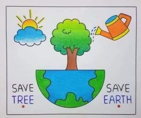 Save Trees Drawing Easy, Save Trees Save Earth Posters, Save Earth Drawing For Competition, Save Tree Save Earth, Tree Drawing For Kids, Save Water Drawing, Save Earth Posters, Save Earth Drawing, Save Water Poster Drawing