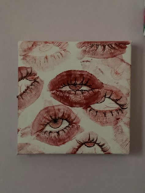 Lipstick Painting Art, Melting Eye Art, Painting Ideas On Wall Aesthetic, Simple Canvas Paintings Abstract, Hot Sketches Easy, Drawings On Small Canvas, Painting Ideas On Canvas Eyes, Easy Weird Paintings, Lip Eye Drawing