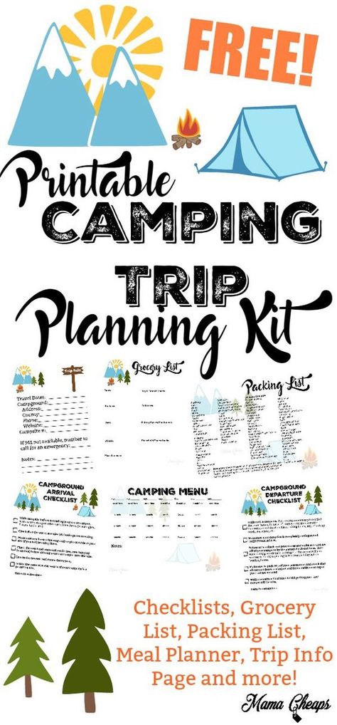 FREE Printable Camping Trip Planning Kit - 7 pages total.. print all or just the ones you need! Camping Hacks With Kids, Zelt Camping, Camping Menu, Camping Bedarf, Camping Planning, Camping Kitchen, Camping List, Camping Places, Picnic Ideas