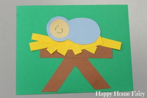 Simple Paper Baby Jesus Craft - Happy Home Fairy Baby Jesus Craft, Jesus In A Manger, Christmas Sunday School, Happy Home Fairy, Jesus Crafts, Bible Story Crafts, Fun Christmas Games, Preschool Christmas Crafts, Pinterest Crafts