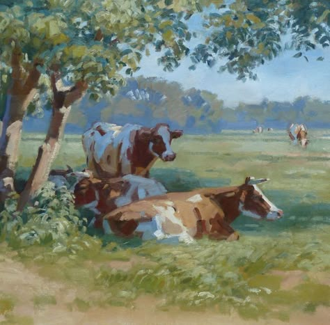 ♡ Under A Tree, Canvas Painting Ideas, Farm Art, Cow Painting, Cow Art, Arte Inspo, Arte Sketchbook, Wow Art, Trik Fotografi