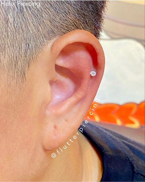 Helix piercing for men, male, boys Helix Earrings Men, Helix Placement, Helix Piercing Men, Cartilage Piercing Men, Male Piercings, Men Piercing, Men's Piercings, Flat Piercing, Ear Ring