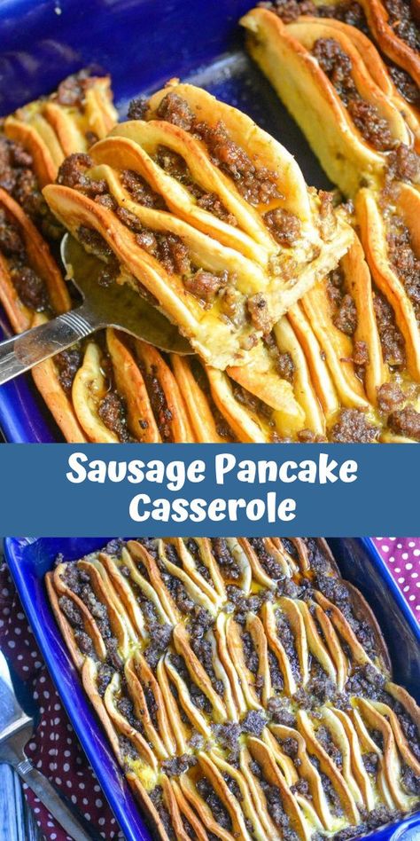 Make Ahead Pancake Casserole, Large Batch Breakfast Sandwich, Breakfast With Sausage Links, Breakfast Casserole With Pancakes, Sausage And Pancake Casserole, Pancakes With Sausage Inside, Sausage Pancake Breakfast Casserole, Breakfast Casserole Pancake, Frozen Pancake Casserole