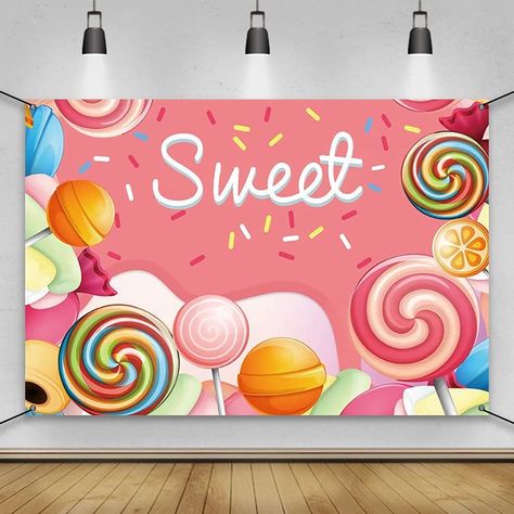 Candyland Banner, Dessert Birthday Party, Candyland Lollipop, 60th Birthday Banner, Double Birthday Parties, Lollipop Decorations, Dessert Birthday, Candy Theme Birthday Party, 16th Birthday Decorations