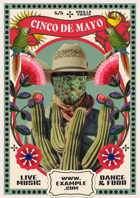 Cinco de Mayo poster template | premium image by rawpixel.com / Fluke Flower Graphic Design Poster, Flower Festival Poster, Mexico Graphic Design, Mexican Poster, Mexico Flowers, Mexico Poster, Ornament Illustration, Mexican Vintage, Flower Sign