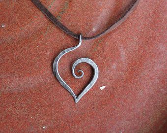 Hand Forged Jewelry, Heart Pendent, Iron Jewelry, Bijoux Fil Aluminium, Iron Heart, La Forge, Forging Metal, 6th Anniversary, Iron Beads