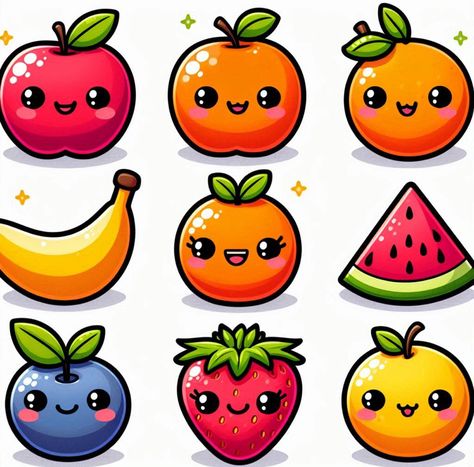 Cute Fruit Doodles, Athena Kitchen, Frutas Aesthetic, Jazz Colors, Fruit Doodle, Mom Coloring Pages, Bujo Doodles, Fruit Cartoon, Fruits Drawing