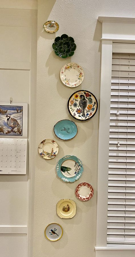 Decorate With Plates On Wall, Wall Plate Decor Ideas, Wall Plates Decor Ideas, Plate Gallery Wall Kitchen, Wall Plate Display Ideas, Styling Plates On Wall, Display Plates On Wall, Coaster Wall Art, Wall Decor Plates Ideas