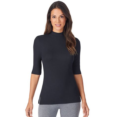 Women's Cuddl Duds® Softwear with Stretch Elbow Sleeve Mockneck Top | Kohls Maternity Sleepwear, Cuddl Duds, Womens Scrubs, Black Knees, Mock Neck Top, Elbow Sleeve, Elbow Length Sleeve, Plus Size Pregnancy, Womens Clothing Tops