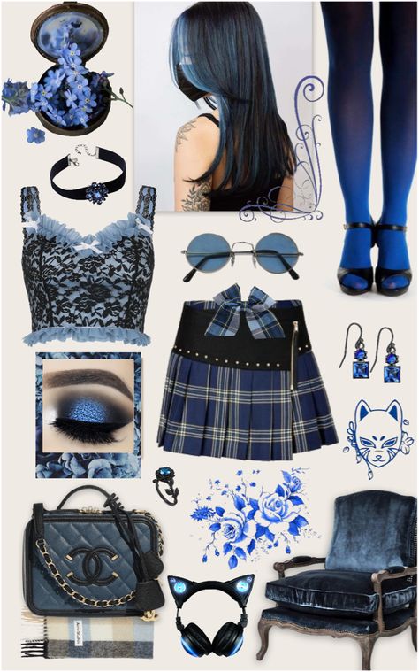 feeling blue outfit ideas | feeling blue Blue Edgy Outfit, Black And Blue Goth Outfit, Blue Alternative Outfit, Grunge Blue Outfit, Sable Ward, Monochrome Rainbow, Blue And Black Outfit, Ombre Tights, Baby Blue Outfit