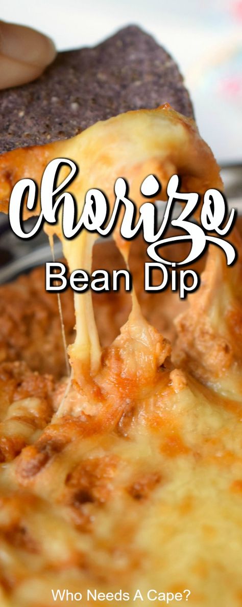 Mexican Chorizo Dip, Tortilla Chip Appetizer Dip Recipes, Bean Dip With Chorizo, Bean Chorizo Dip, Bean And Chorizo Dip, Mexican Refried Bean Dip, Dip Recipes For Tortilla Chips, Mexican Bean Dip Recipes, Hot Bean Dip Recipes