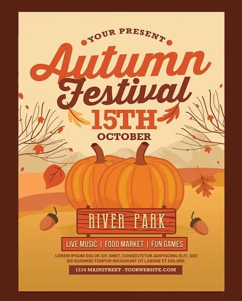 Autumn Fall Festival Flyer Template PSD Web Design Trends Website, Fall Festival Flyer, Happy Thanksgiving Cards, Thanksgiving Templates, Fall Party Invitations, Thanksgiving Poster, Facebook Cover Design, Festival Flyer, Creative Flyer Design