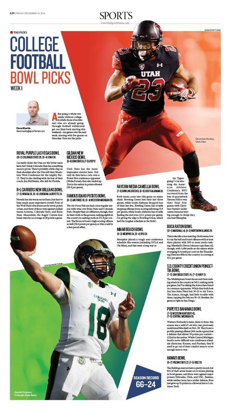 College Football Bowl, Newspaper Design Layout, 잡지 레이아웃, Newspaper Layout, Times Newspaper, Book And Magazine Design, Paper Layout, Sports Magazine, Picture Stand