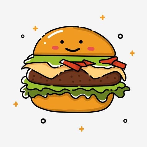 Red Burger, Burger Drawing, Papan Menu, Burger Icon, Burger Vector, Burger Cartoon, Chibi Food, Burger Food, Restaurant Flyer