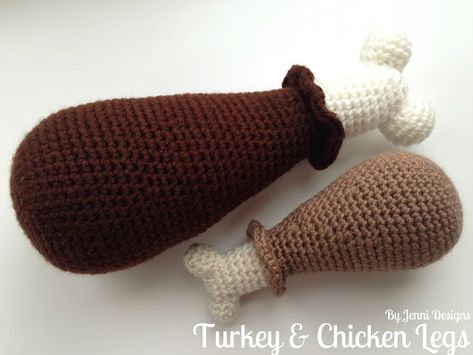 Crochet Drumstick Free Pattern, Fruit Haken, Crocheted Food, Thanksgiving Crochet Patterns, Thanksgiving Crochet, Crochet Cat Toys, Free Crochet Amigurumi, Crochet Toys Free Patterns, Crochet Appliques