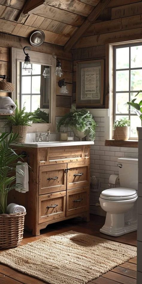 Bathroom Storage Hacks, Cabin Bathrooms, Bathroom Farmhouse Style, Cottage Bathroom, Rustic Bathrooms, Small Bathroom Storage, Rustic Bathroom, Bathroom Renos, House Bathroom