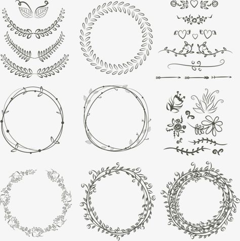 Ring Svg Free, Ring Svg, Bujo Doodles, Frame Ornament, Ring Wreath, Leaves Wreath, Vector Frame, Cartoon Flowers, Vector Flowers