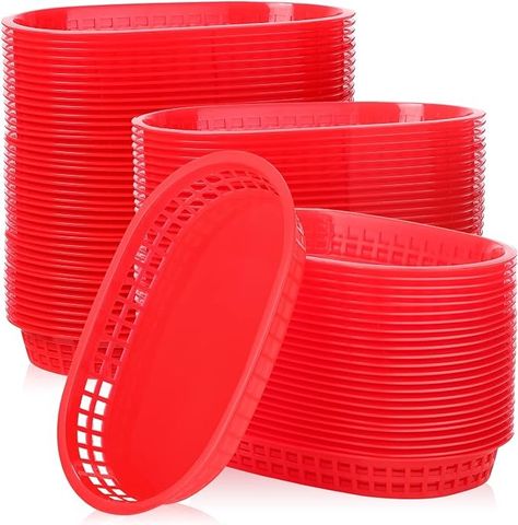 Amazon.com: Rtteri 100 Pcs Plastic Fast Food Baskets for Serving Bulk 10.6 x 6.7 Inch, Oval Restaurant Basket, Red Reusable Bread Fry Basket for Hot Dog, Burger, Sandwiches and Christmas Tray Party Deli Supplies : Home & Kitchen Food Baskets, Fry Basket, Christmas Tray, Food Basket, Bread Basket, Fried Chicken, Hot Dogs, Sandwiches, Baskets