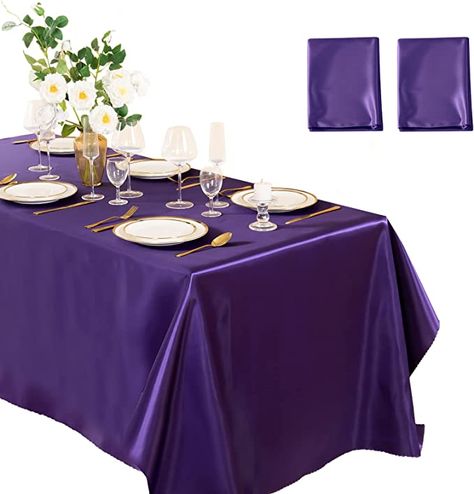 Silk Table Cloth, Satin Tablecloth, Turquoise Table, Purple Table, Decoration For Wedding, Table Overlays, Washing Machine And Dryer, Rectangle Tablecloth, Purple Satin