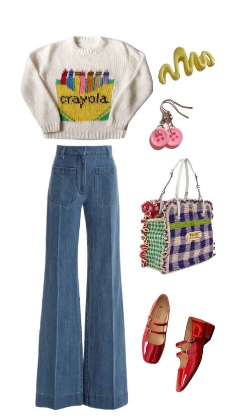 Grandma Vibes Outfit, Artsy Fits Aesthetic, Art Teacher Wardrobe, Colorful Nerdy Outfits, Prue Leith Fashion, Cute School Teacher Outfits, Business Casual Sorority, Cute Art Teacher Outfits, Vintage Artist Aesthetic Outfit