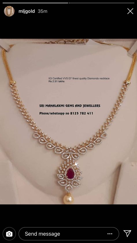 Rubies Necklace, Pretty Gold Necklaces, Diamond Necklace Simple, Necklace With Pearl, Diamond Pendants Designs, Gold Jewelry Simple Necklace, Diamond Necklace Designs, Gold Necklace Indian Bridal Jewelry, Bridal Diamond Jewellery