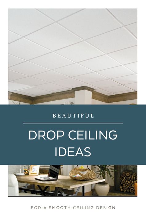 Looking for ideas to cover your popcorn ceiling? Try a stunning drop ceiling idea that minimizes the look of ceiling grid! Get a smooth ceiling design with SAHARA 24-in x 24-in ceiling panels. #Ceiling #HomeIdeas #BasementCeilings #Interior #ArmstrongCeilings Drop Ceiling Lighting Ideas Basement, Drop Ceiling Ideas Kitchen, Lowered Ceiling Ideas, Drop Down Ceiling Makeover, Drop Ceiling Makeover Cheap, Dropped Ceiling Ideas, Basement Drop Ceiling Ideas, Modern Drop Ceiling Ideas, Grid Ceiling Design