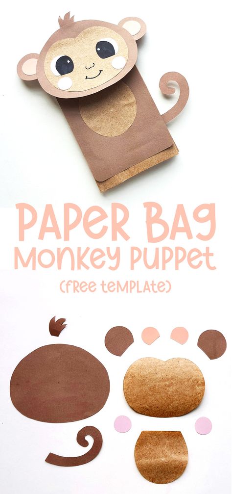 Paper Bag Monkey, Monkey Paper Bag Puppet, Paper Bag Animals, Puppet Paper Bag, Monkey Puppet Craft, Monkey Craft, Monkey Bag, Monkey Puppet, Art And Craft Paper