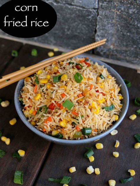 corn fried rice recipe | sweet corn fried rice | chinese corn fried rice with step by step photo and video recipe. chineese cuisine recipes are one the popular cuisine internationally. most of the recipes are derived from rice and noodles which is served with stir fired vegetables and meat. one such popular rice recipe is fried rice recipe which can be developed with many variation. one such variation is sweet corn fried recipe which is not only easy to prepare, but tastes amazing. Recipes Rice Noodles, Corn Fried Rice, Rice And Corn Recipe, Fried Rice Chinese, Corn Fried, Rice With Corn, Paniyaram Recipes, Make Fried Rice, Chinese Food Menu