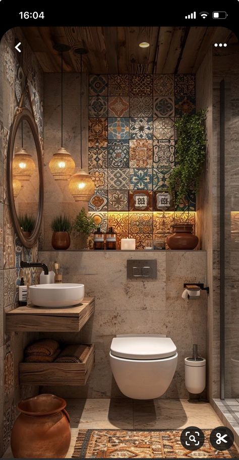 Boho Luxury Interior, Earthy Tones House Interior, Warm Tone Interior Design, Earthy House Decor, Earthy Bathroom Aesthetic, Small Earthy Bathroom, Bathroom Warm Tones, Warm Toned Bathroom, Earthy Bathroom Ideas Natural