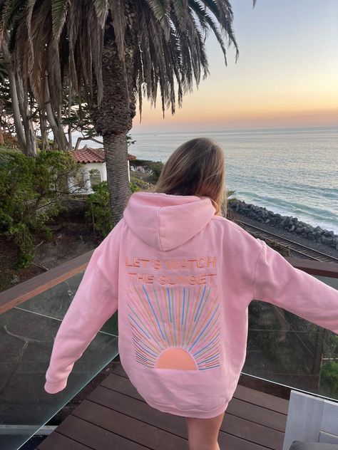 "Let's Watch the Sunset" Embroidered Winter Hoodie in Pink – Dandy Worldwide Trendy Hoodies, Loose Hoodie, Cute Preppy Outfits, Winter Hoodies, Cute Sweatshirts, Pullover Designs, Pink Hoodie, The Sunset, Preppy Outfits