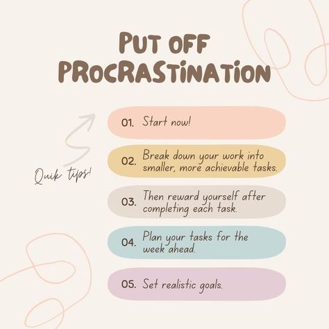 Tips On Procrastination, Procasination Quotes, How To Not Procrastinate Tips, How Not To Procrastinate, Tips For Procrastinators, How To Take Action On Goals, How To Stop Procrastinating Motivation, Study Tips For Procrastinators, Overcome Procrastination Tips