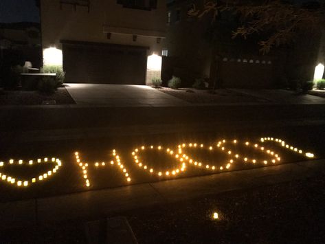 Hoco Proposals Ideas Candles, Light Up Hoco Proposal, Light Hoco Proposal, Hoco Proposals Ideas Lights, Private Hoco Proposal, Candle Hoco Proposal, Will You Light Up My Night At Homecoming, Band Hoco Proposals Ideas, Beach Hoco Proposals