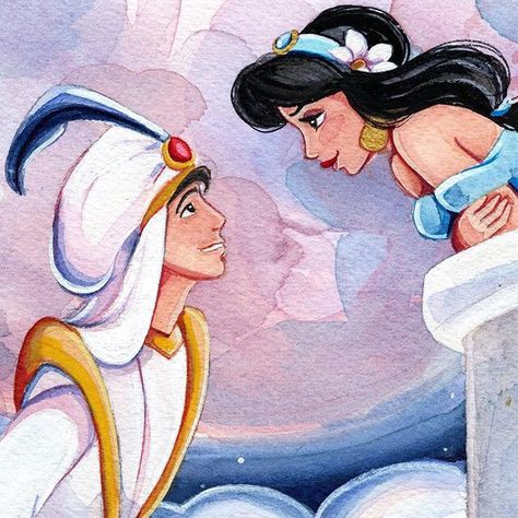 Aladdin And Jasmine Drawing, Jasmine Watercolor, Aladin Disney, Jasmine Drawing, Aladdin Art, Disney Canvas Art, Disney Canvas, Disney Drawings Sketches, Disney Princess Artwork