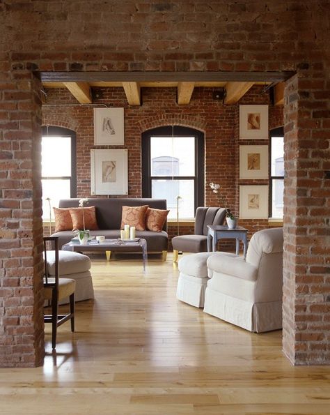 #Brick #walls are perfect for enhancing the aesthetics of the #living #room and creating #bold, #modern #ambiance. Living Room With Brick Wall, Brick Wall Living Room, Painted Brick Walls, Black Brick Wall, Brick Interior Wall, Light Brick, Classy Living Room, Exposed Brick Walls, Simple Living Room