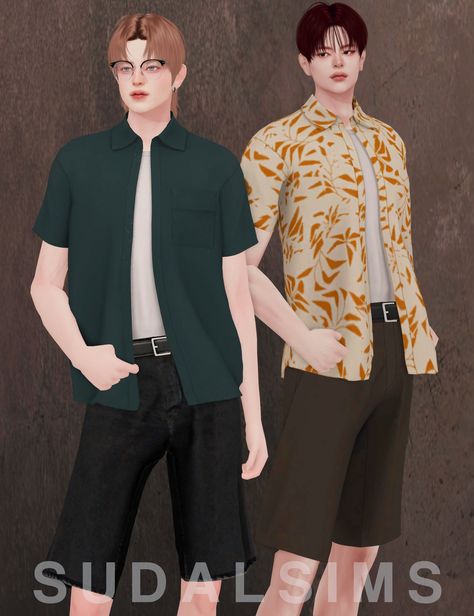 [sudal] Open shirt & T- shirt + Belt pant set M | Patreon Open Shirt, Belted Pants, Ts4 Cc, Sims 4 Cc, The Sims 4, Pant Set, The Sims, Sims 4, Business Casual