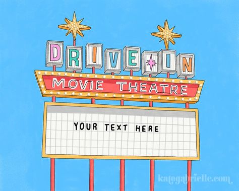 Retro Drive In Movie Aesthetic, Summer Bujo, Theatre Drawing, Date Movie, Theatre Illustration, Theater Marquee, Persuasive Essay Topics, Movie Marquee, Theatre Sign