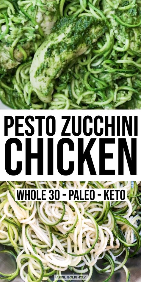 Chicken Zucchini Pasta with Almond Pesto - that is good for whole 30 diet, paleo diet, and keto diet by  April Golightly #ketorecipes #pesto #zucchininoodles #paleodiet #italianfood #whole30recipes Cooking Motivation, Ww Inspiration, Chicken Zucchini Pasta, Zucchini Dishes, Pesto Recipes, Almond Pesto, 30 Diet, Keto Dishes, Zoodle Recipes